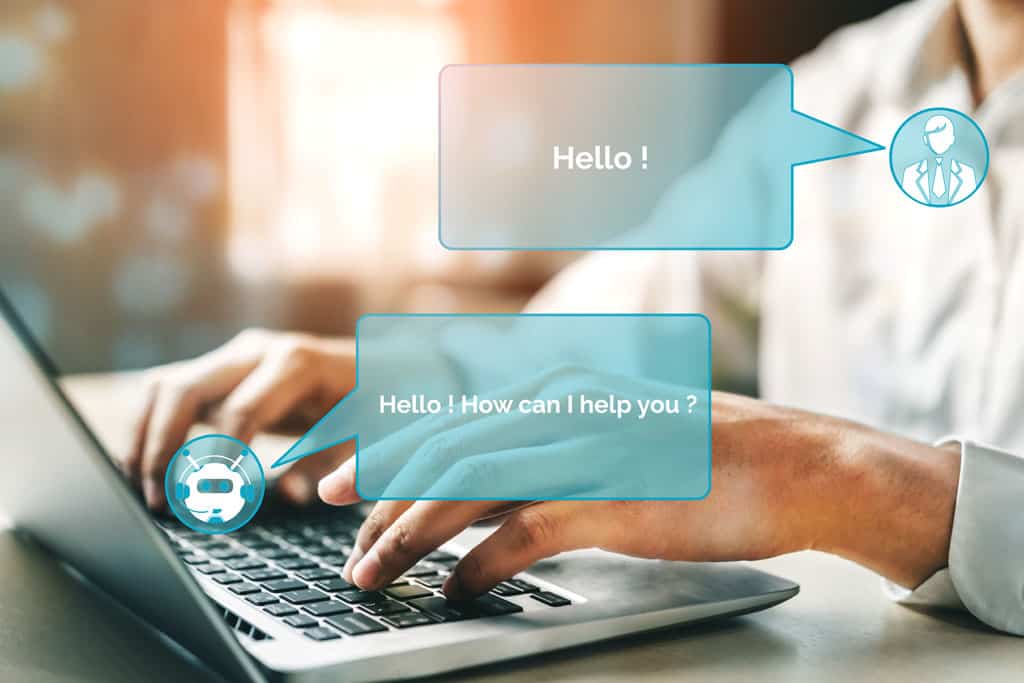 Computer or mobile device using artificial intelligence Chatbot to help customers instantly.