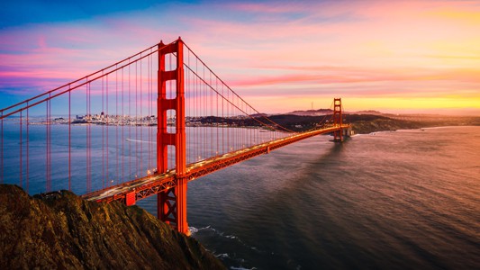 The Golden Gate Bridge at Sunset, San Francisco California