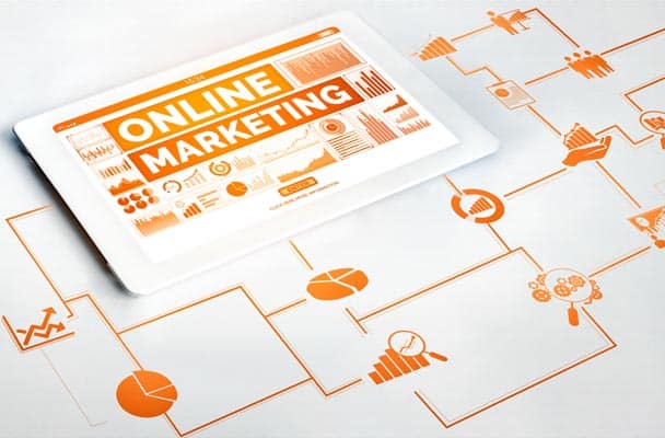 Graphic interface showing diagram of online marketing promotion strategy for small business owner