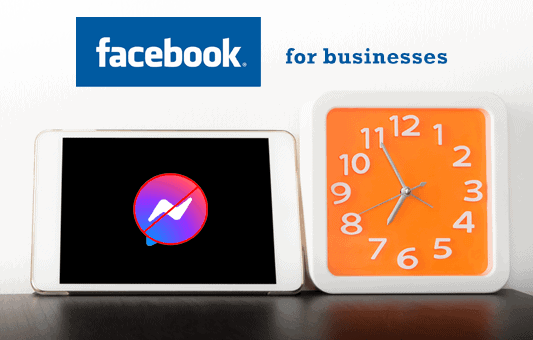 Tablet with Facebook Messenger icon shown as not available beside a clock to time the 24 hour rule