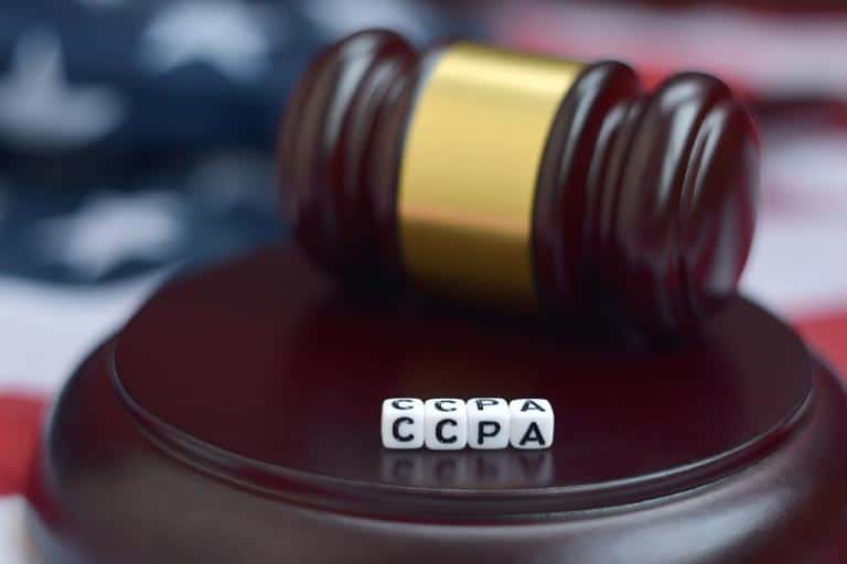 Close-up of justice mallet and block letters CCPA the acronym for California Consumer Protection Act