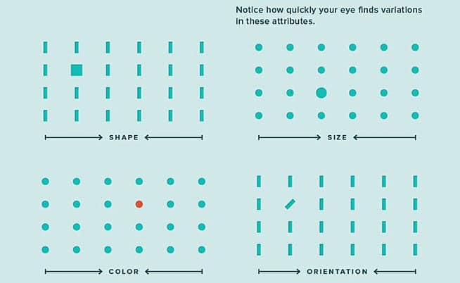 A test to determine how quickly you can visually identify size, color, and shape differences