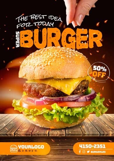 Example of modern hamburger advertisement with real product photography of both people and products